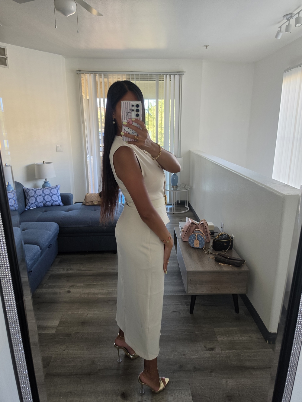 Zara Cream Button-Front Midi Dress with Gold Accents - Picture 17 of 17